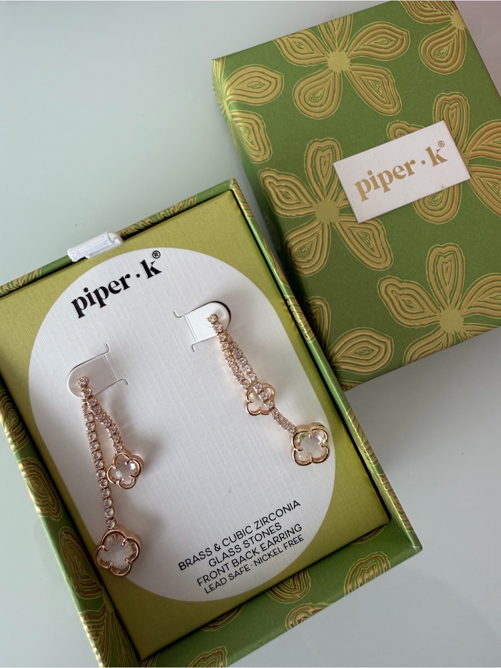 Gold Clover cubic zirconia Drop Earrings